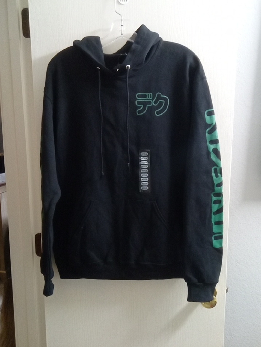 Black Hoodie with Green Accent Graphic - Unbranded